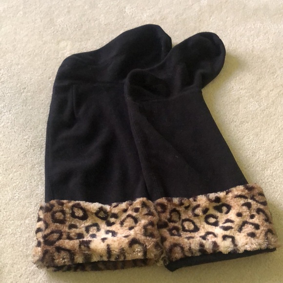 Hunter boot liners. Black fleece w/ leopard cuff. Designed to fit tall boot. - Picture 2 of 5